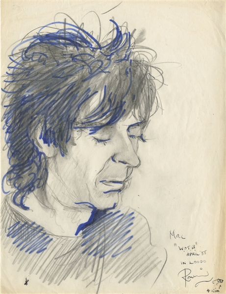 Ronnie Wood 1988 Original Pencil & Ink Ian McLagan Drawing