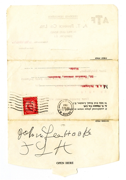 John Lee Hooker 1964 Autographed Postal Letter