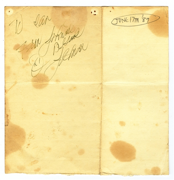 Johnny "B. Goode" Johnson 1989 Autographed Menu