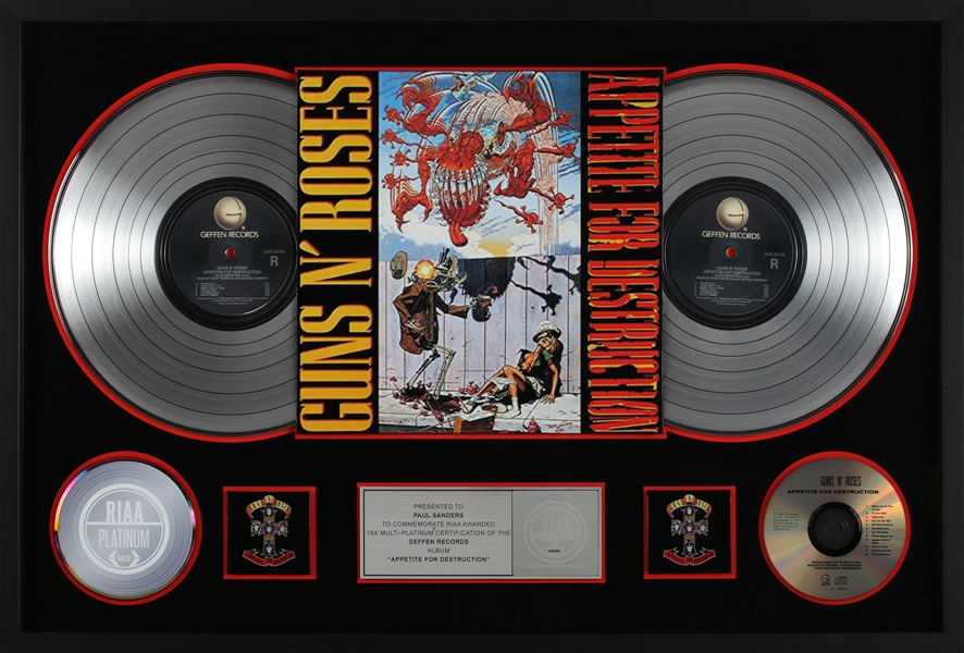 Guns N’ Roses 1987 "Appetite For Destruction" RIAA 18x Platinum Record Award Presented to Paul Sanders