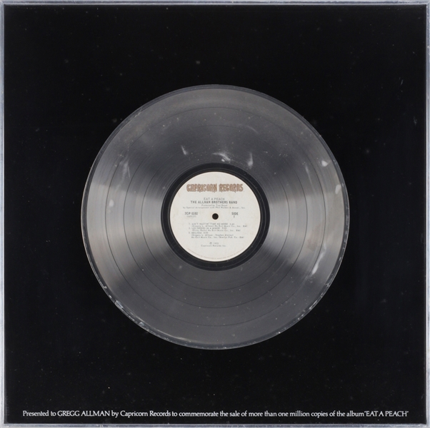 Allman Brothers Band 1972 Eat A Peach In-House Platinum Award Presented to Gregg Allman