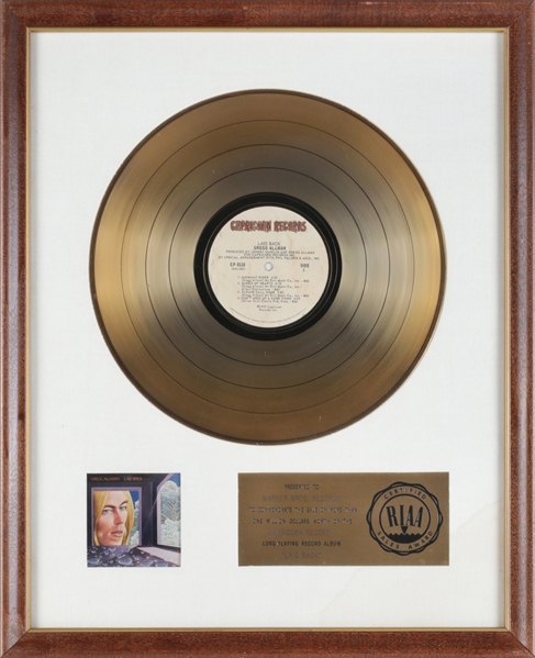 Gregg Allman 1973 Laid Back RIAA Gold Record White Matte Award Presented to Warner Bros Records