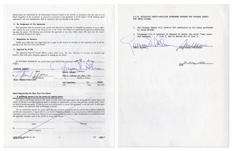 Allman Brothers Band 1977 Gregg Allman Signed AFM Agent-Musician Agreement w/ COA