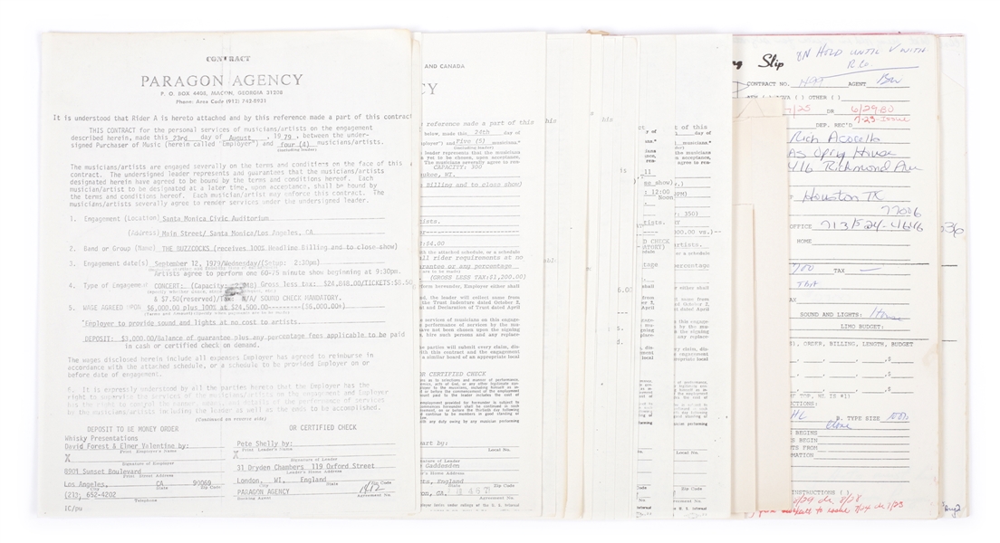Buzzcocks & Magazine 1979 Concert Contracts, Correspondence & Accounting Lot-Paragon Agency