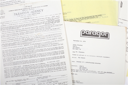 The Police 1978 Concert Contracts & Correspondence Lot-Paragon Agency (Group's First US Tour)