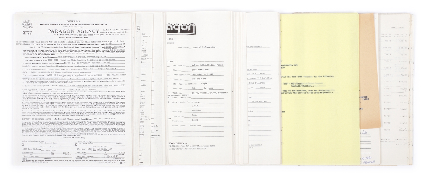 Velvet Underground (John Cale & Nico) 1979 Concert Contracts, Correspondence & Accounting Lot-Paragon Agency