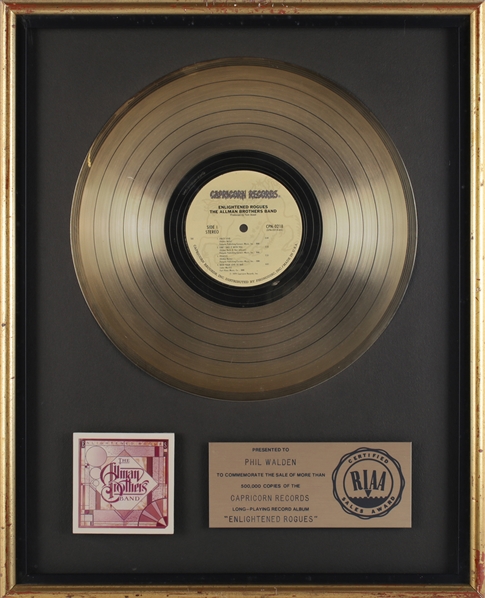 Allman Brothers Band 1979 Enlightened Rogues RIAA Gold Record Award Presented to Phil Walden
