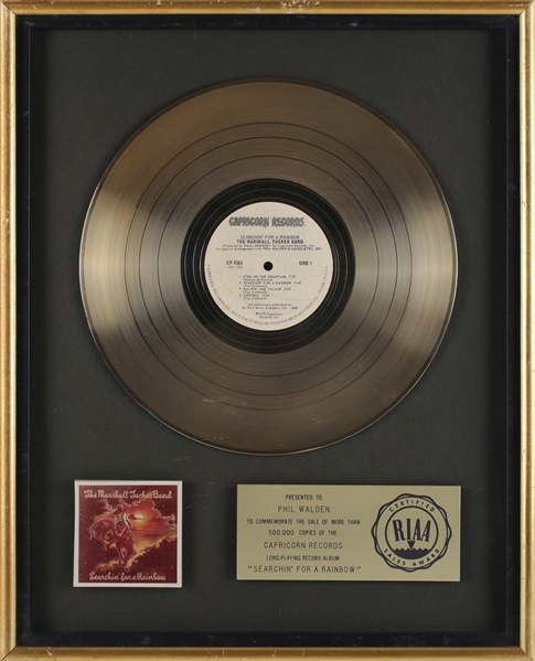 The Marshall Tucker Band 1975 Searchin for a Rainbow RIAA Gold Record Award Presented to Phil Walden