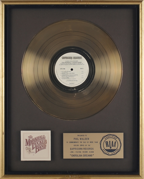The Marshall Tucker Band 1977 Carolina Dreams RIAA Gold Record Award Presented to Phil Walden