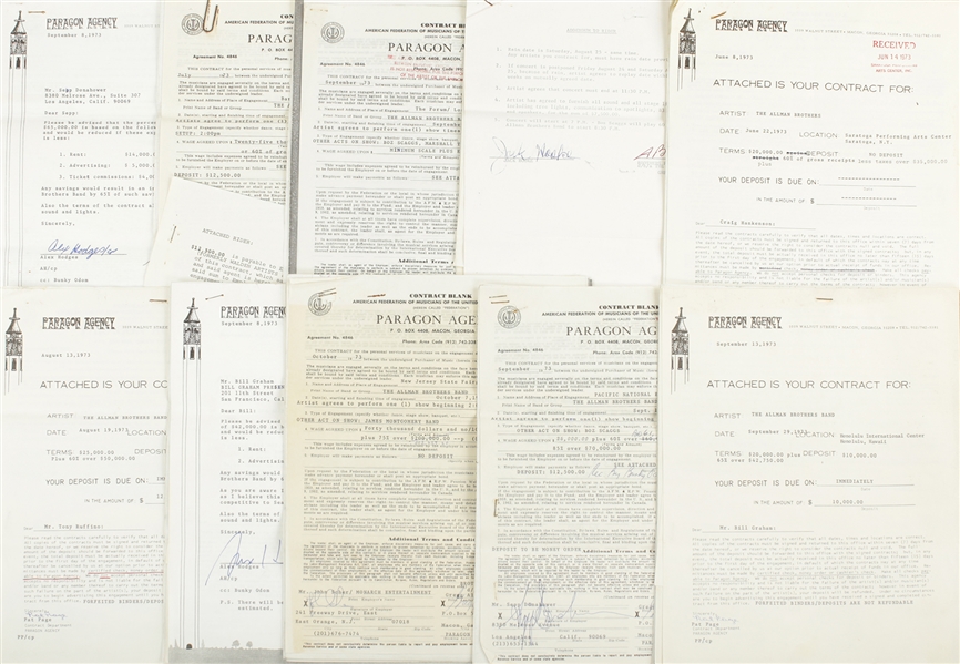 Allman Brothers Band 1973 Contracts, Riders, Tour Correspondence