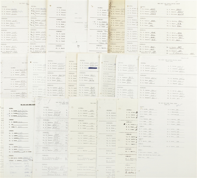 Allman Brothers Band 1972-1976 Hotel Rooming Lists