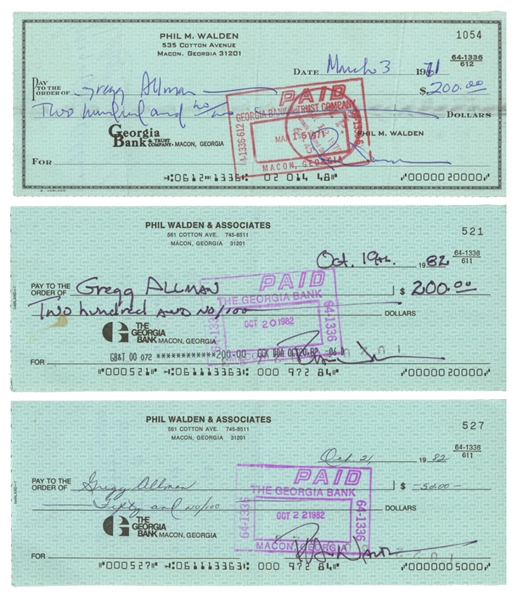 Gregg Allman 1971-1982 Lot of 3 Endorsed Checks