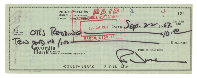 Otis Redding 1967 Otis Redding Endorsed Check w/ COA