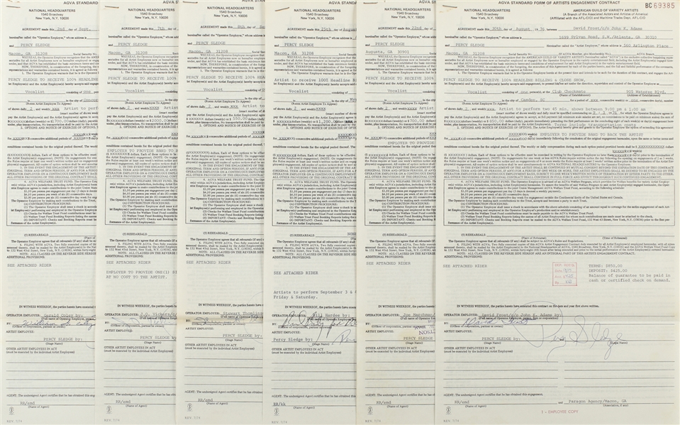 Percy Sledge 1976 Six Signed Artist Engagement Contracts