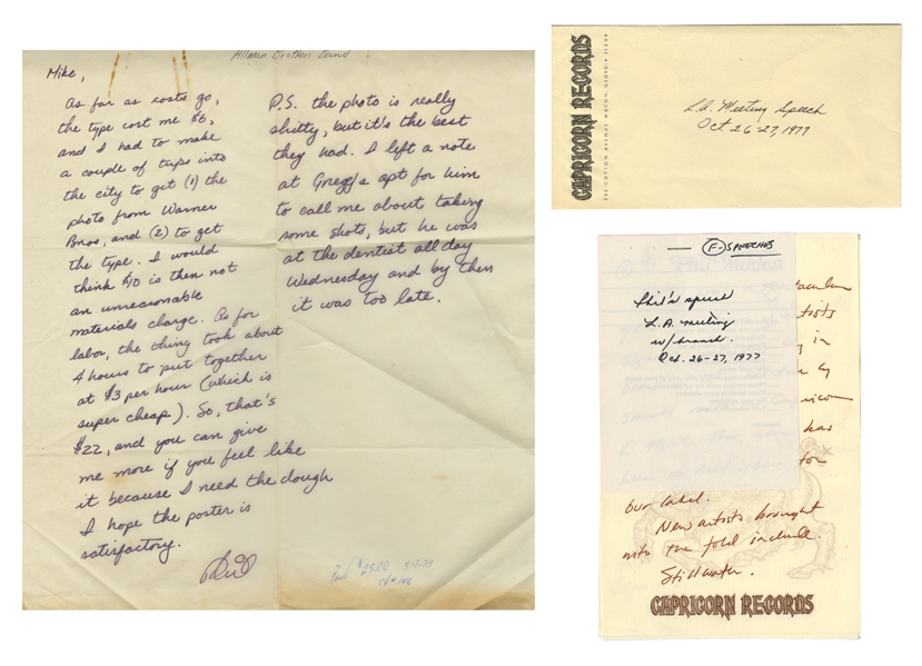 Phil Walden 1973-1977 Handwritten Speech and Note