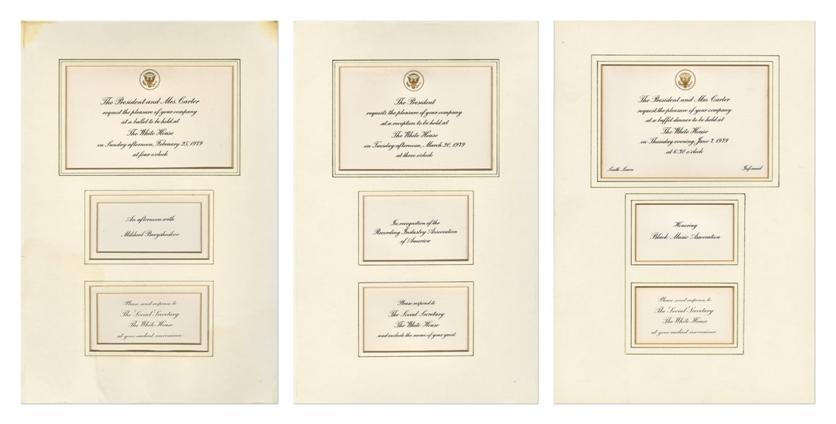 Jimmy Carter 1979 Lot of 3 Matted White House Invitations