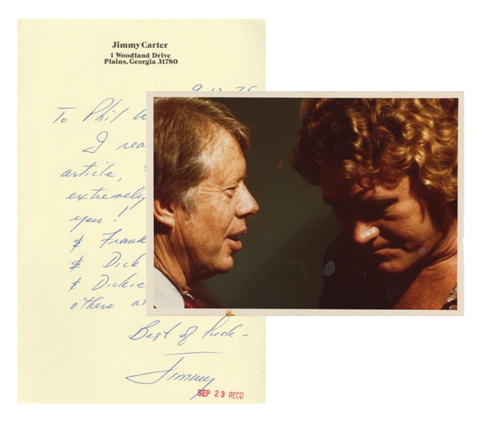 Jimmy Carter 1975 Personal Letter On Personal Letterhead To Phil Walden With Photo