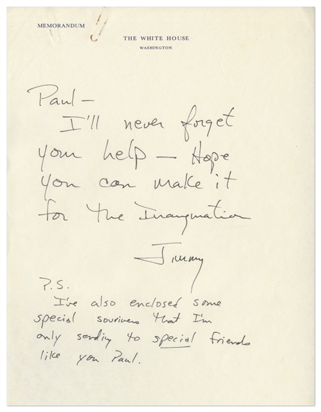 Jimmy Carter 1976-1977 Signed Letter From Jimmy Carter To Paul