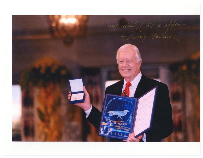 Jimmy Carter 2002 Signed and Personalized Photo Print With Nobel Peace Prize