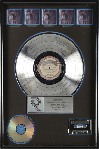 Bon Jovi 1988 "New Jersey" RIAA Multi-Platinum Sales Award Presented To Brenda Romano