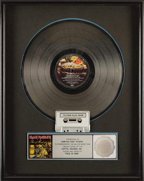 Iron Maiden 1983 "Piece Of Mind" RIAA Platinum Sales Award Presented To Compass Point Studios