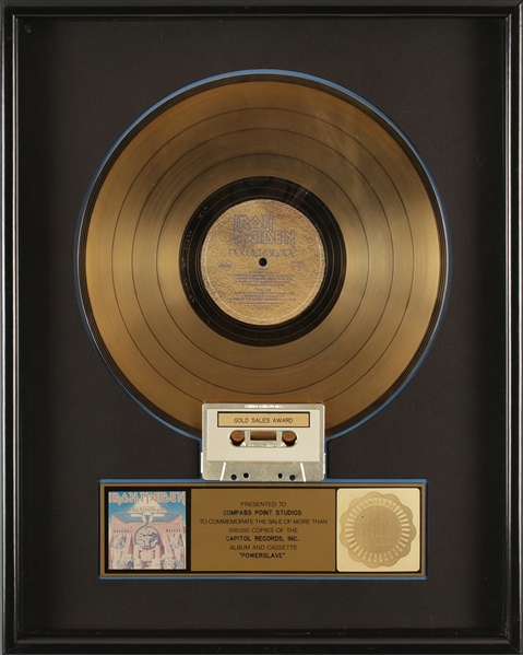 Iron Maiden 1984 "Powerslave" RIAA Gold Sales Award Presented To Compass Point Studios