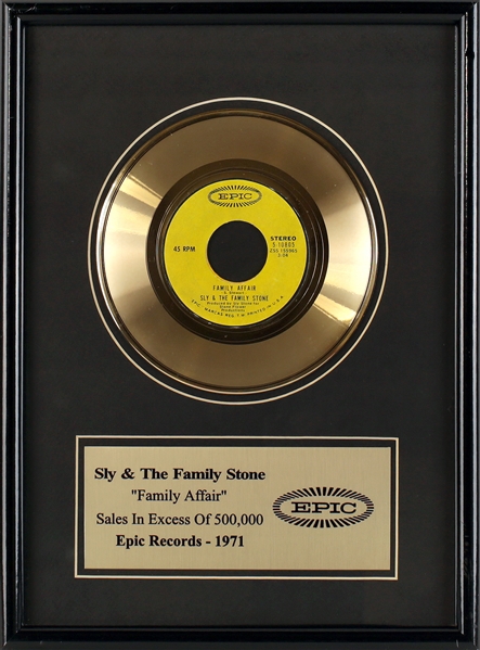 Sly Stone Personally Owned “Family Affair" Epic Records Award