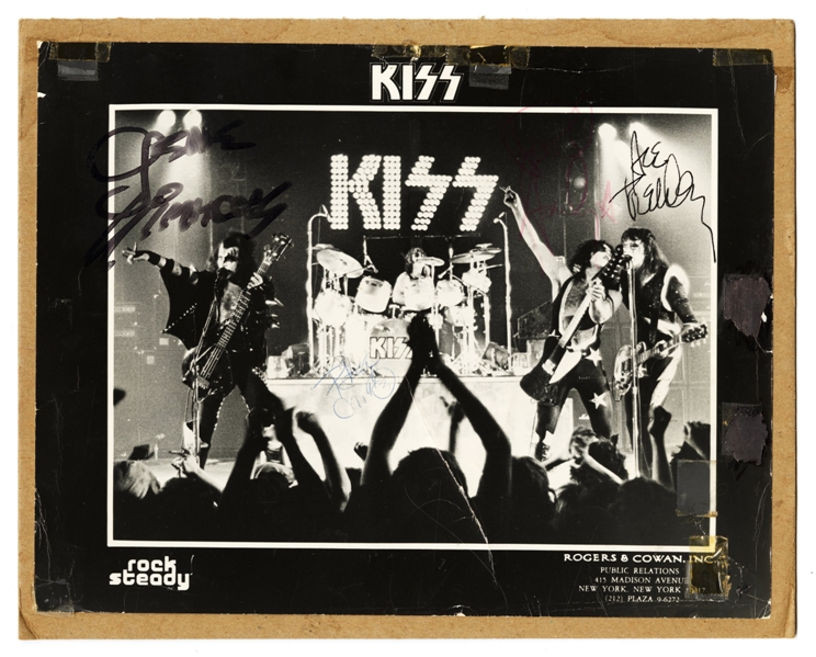 KISS 1970s Band Autographed Mounted Rock Steady / Rogers & Cowan, Inc Press Photo w COA