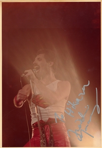 Queen 1981 Japan Budokan Live Concert Photo Autographed by Freddie Mercury with Stage Worn Red Wristband w COA