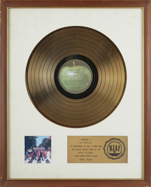 The Beatles 1969 Abbey Road RIAA White Linen Gold Record Award Presented to The Beatles