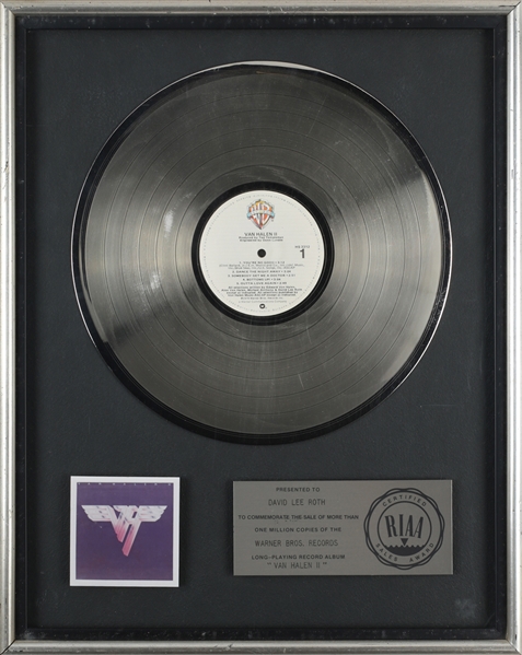 Van Halen 1979 Van Halen II RIAA Platinum Record Award Presented to David Lee Roth