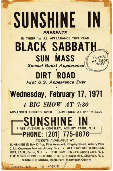 Black Sabbath 1971 Asbury Park, NJ Concert Poster