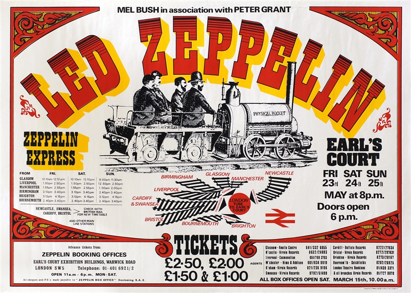 Led Zeppelin 1975 Original Earls Court Physical Rocket Concert Poster Matte Version