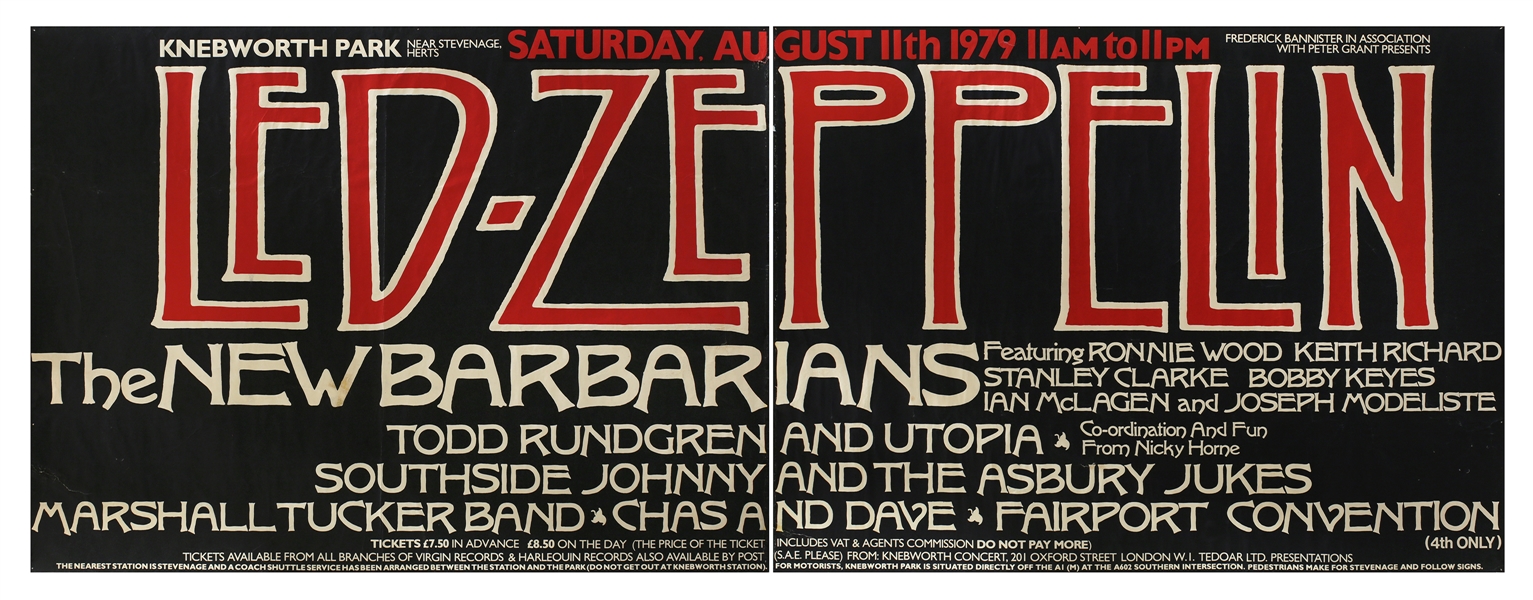Led Zeppelin 1979 Rare Two Piece Oversized Knebworth Festival U.K. Concert Poster