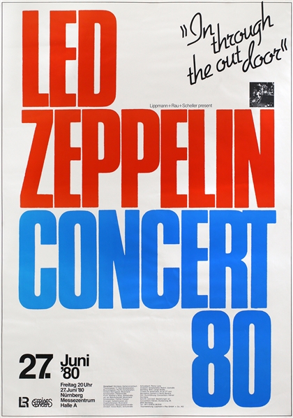 Led Zeppelin 1980 Red Blue Nuremberg Germany Concert Poster