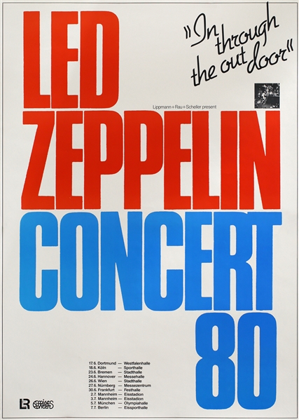 Led Zeppelin 1980 Red Blue Multi-Date German Concert Poster
