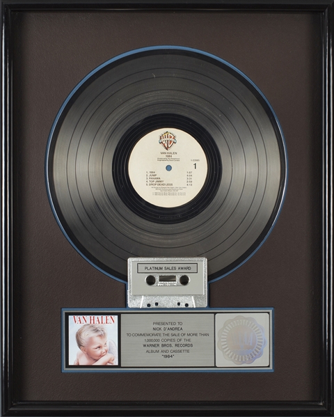 Van Halen 1984 RIAA Platinum Sales Award Presented To Nick DAndrea