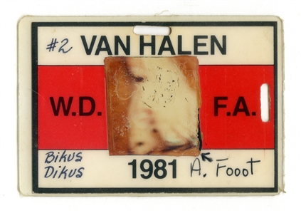 Edward Van Halen Owned & Used 1981 Personal Fair Warning Triple A Backstage Pass w/COA