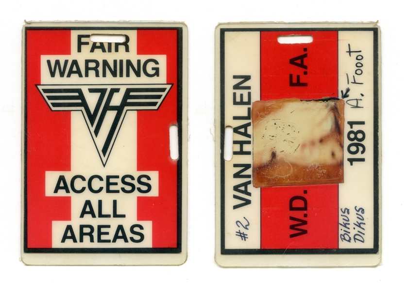 Edward Van Halen Owned & Used 1981 Personal Fair Warning Triple A Backstage Pass w/COA