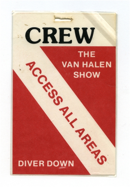 Van Halen 1982 Diver Down Triple A Crew Pass w/COA