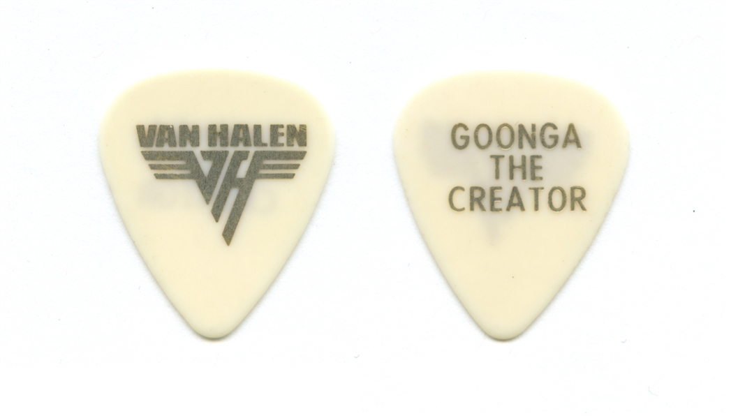 Van Halen 1986 Silver Print "Goonga The Creator" Stage Used 5150 Guitar Tech Pick w/COA
