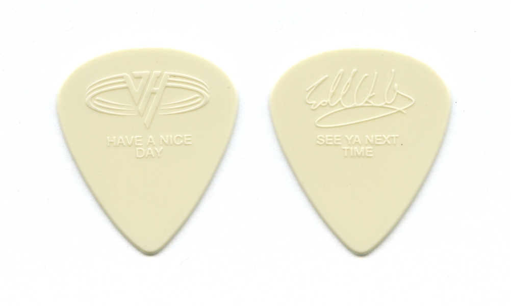 Van Halen 1988 Edward Van Halen OU812 Embossed Have A Nice Day/See Ya Next Time White Guitar Pick w/COA