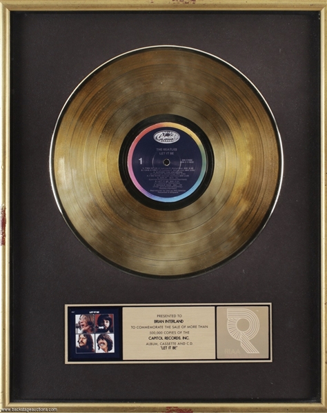 The Beatles Let It Be RIAA Certified Gold Record Award Presented to Brian Interland