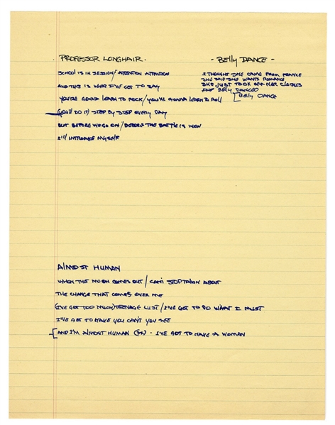 KISS Gene Simmons 1976 Original Handwritten Almost Human Lyrics w/ COA