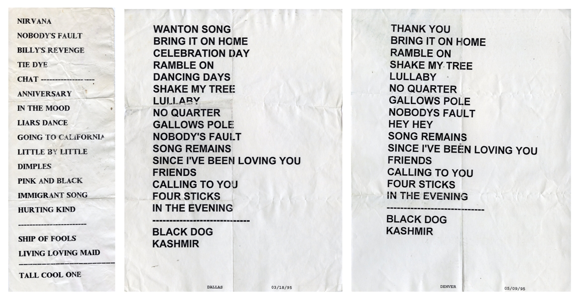 Jimmy Page & Robert Plant 1990-1995 Manic Nirvana & No Quarter Lot of 3 Set Lists