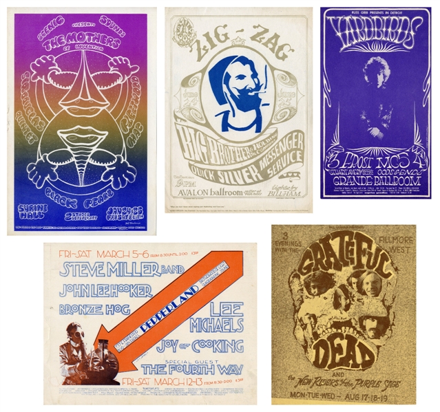 Classic Rock 1966-1969 Lot of 5 U.S. Concert Handbills
