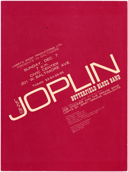 Janis Joplin 1969 Show Flyer and Mounted Photo