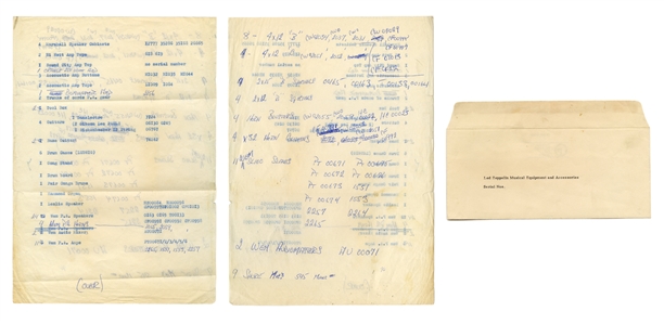 Led Zeppelin 1970s Equipment List & Letter From Diga