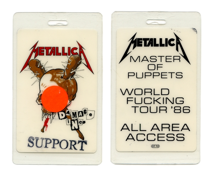 Metallica 1986 Master of Puppets World Tour All Area Access Support Laminated Pass