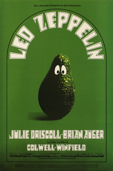 Led Zeppelin 1969 Original Fillmore West Avocado Concert Poster BG170-RP2